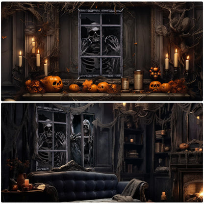 Newwiee 2 Pcs Scary Halloween Curtain Window Silhouette Cover Decoration Theme Poster for Indoor Outdoor Party Wall Door(Skull)