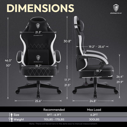 Dowinx Gaming Chair, Breathable Fabric Computer Chair with Pocket Spring Cushion, Ergonomic Massage Gamer chair with Lumbar Support and Footrest, Height Adjustable Office Game chairs for Adults, Black