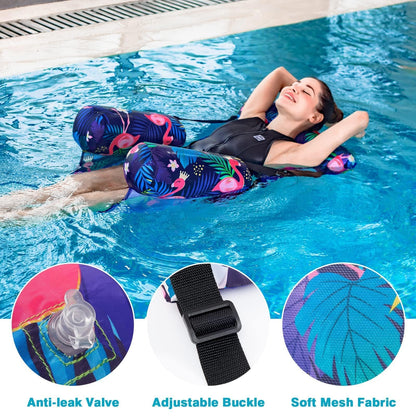 WERNNSAI Fabric Pool Float Chair for Adult - 2 Pack Inflatable Pool Float Water Hammock Adjustable Floating Pool Lounge Chair for Swimming Summer Water Party (Flamingos & Green Plants)
