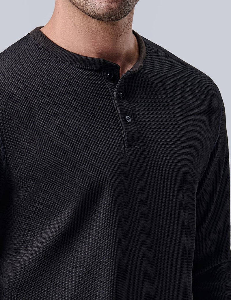 3 Pack Mens Waffle Henley Thermal Long Sleeve Shirts, Casual Fitted Fall Shirts for Men (Set 6, X-Large)