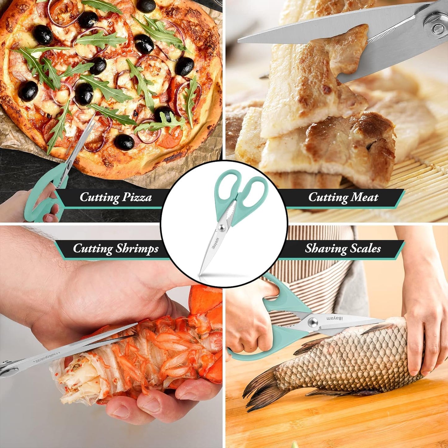 iBayam 1-Pack Kitchen Scissors All Purpose Kitchen Shears Heavy Duty 8.5" Cooking Scissors with Protective Sheath for Food, First Apartment Camper Essentials, Home Kitchen Gadgets, Utensils