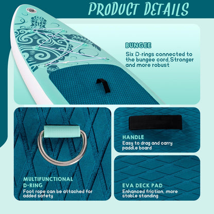 FEATH-R-LITE Inflatable Paddle Board Stand Up Paddleboards for Adults SUP with Complete Premium Accessories Pump, Adjustable Paddle, Leash, Three Fins, Waterproof Phone Bag, Repair Kit, Backpack