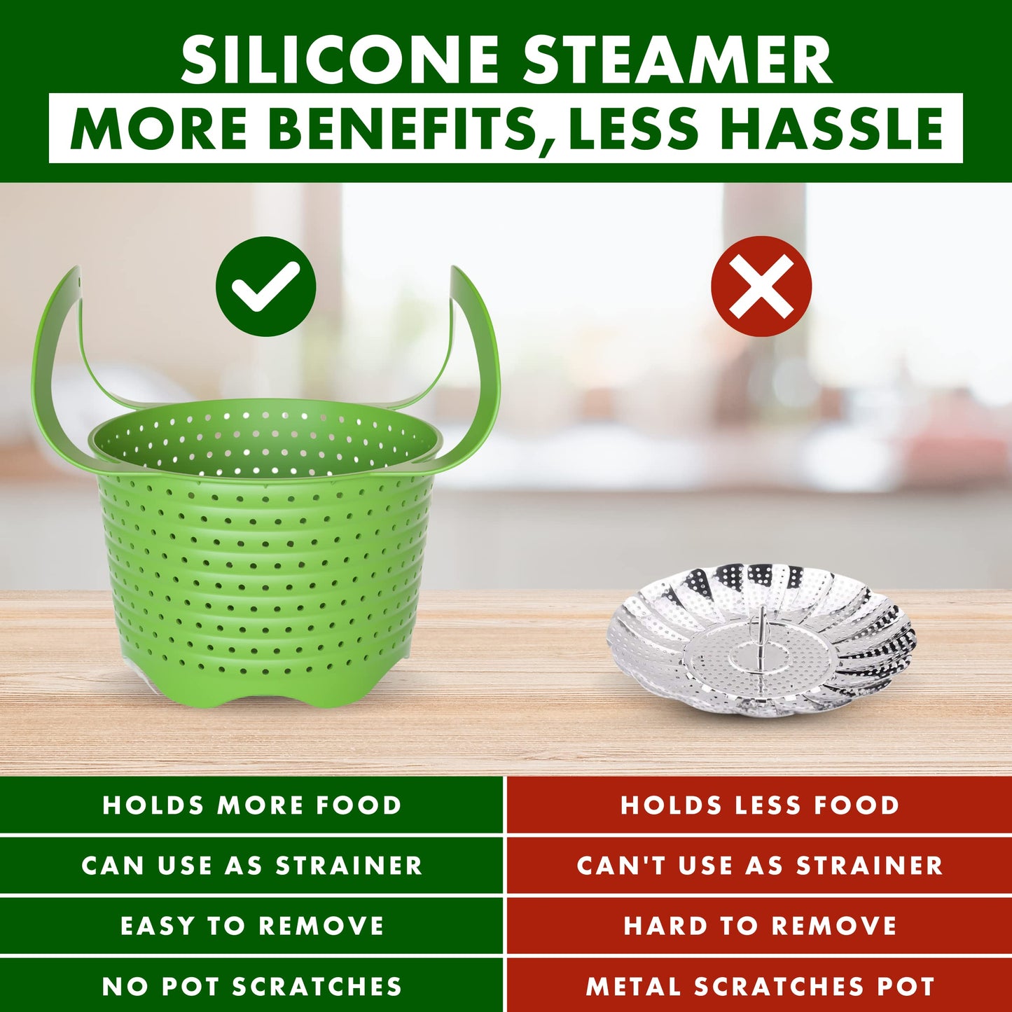 Avokado Silicone Steamer Basket for 3qt Instant Pot [6qt, 8qt avail], Ninja Foodi, Other Pressure Cookers - 100% Food Safe, BPA-Free, Dishwasher Safe Collapsible Vegetable Steamer Basket & Strainer