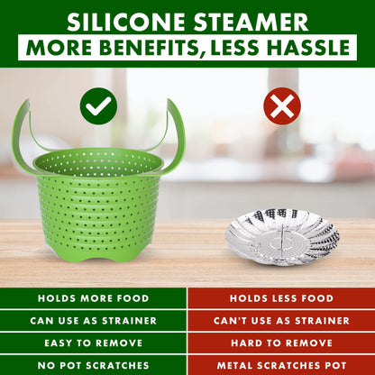 Avokado Silicone Steamer Basket for 3qt Instant Pot [6qt, 8qt avail], Ninja Foodi, Other Pressure Cookers - 100% Food Safe, BPA-Free, Dishwasher Safe Collapsible Vegetable Steamer Basket & Strainer