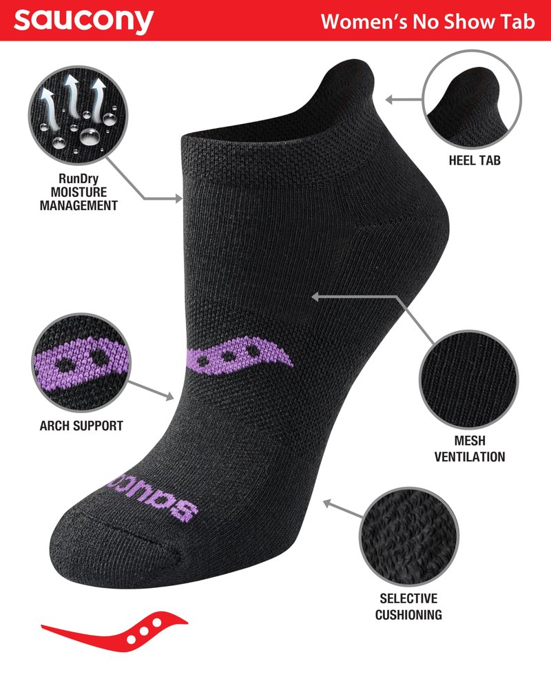 Saucony Women's RunDry Performance Heel Tab Athletic Socks, Available in S-L (8, 16, 24 Pairs), Black Mixed (8 Pairs), Medium