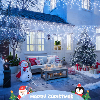 JMEXSUSS 400 LED White Christmas Icicle Lights, 38.8ft Connectable Icicle Lights for Outside Outdoor Indoor Plug in, String Light for House Patio Party Room Holiday Christmas Decorations
