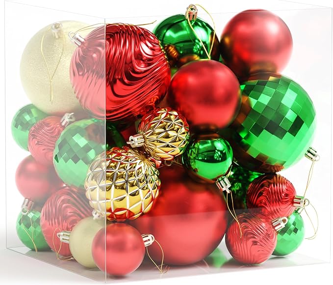 Annecy Christmas Tree Ornaments - 36 PCS Shatterproof Christmas Ball Ornaments Set for Holiday, Wreath & Party Decorations (Multi-Size, Red, Green, Gold)