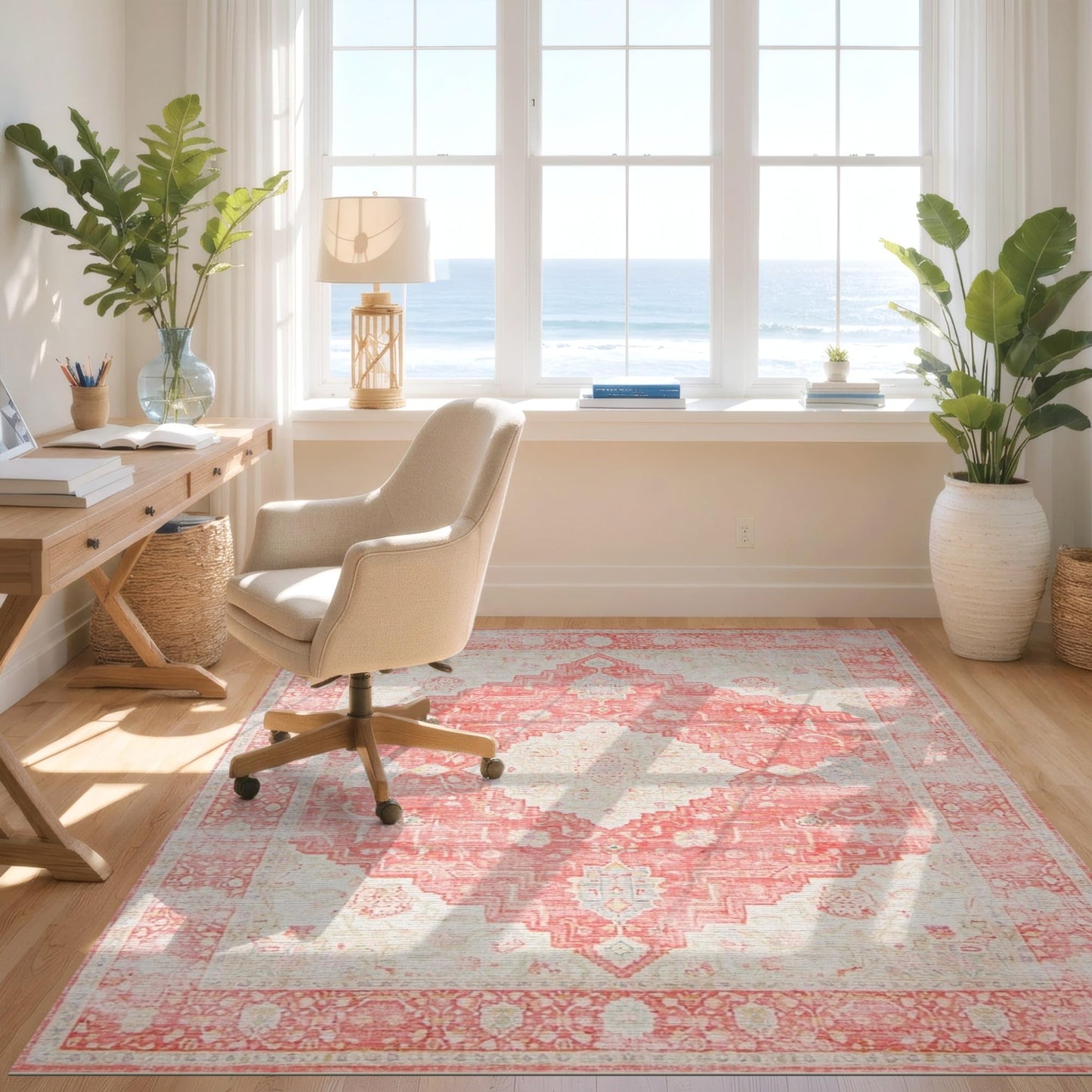Design&I 4'x6' Coral Pink Faded Traditional Centerpiece Washable Area Rug