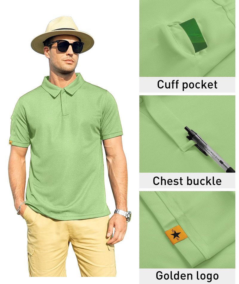 ZITY Mens Polo Shirt Short Sleeve Sports Tactical T-Shirt Athletic Golf Polos Daily Casual Stylish Collared Shirts for Men Light Green X-Large