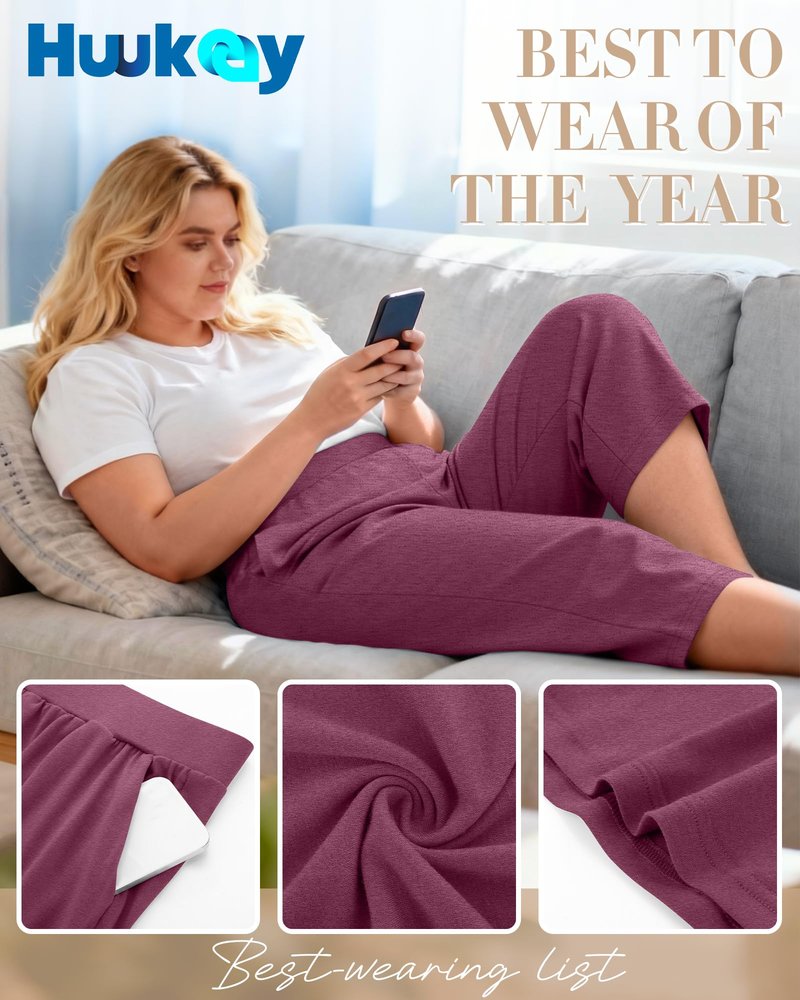 Huukeay 3 Pack Women's Plus Size Capri Pants Loose Fit Wide Leg Capris Sweatpants Summer High Waisted Yoga Pants with Pockets(Black, Blue, Wine Red,4X-Large)