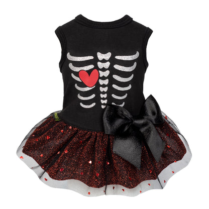 Fitwarm Halloween Skeleton Dog Dress, Funny Dog Halloween Costumes, Doggy Clothes for Small Dogs Girl, Pet Apparel, Black, Red, White, Medium