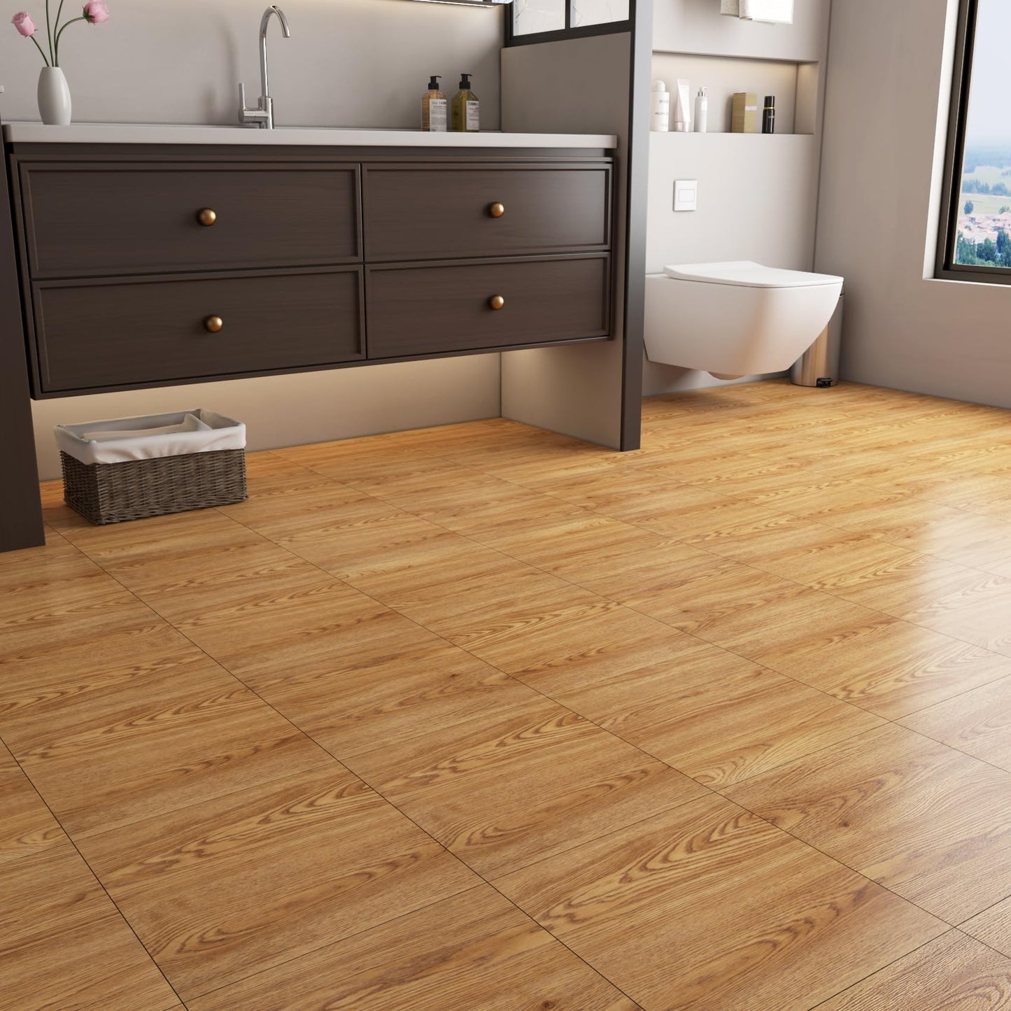 Yenhome 6"X36" Peel and Stick Vinyl Flooring Waterproof Peel and Stick Floor Tile Bathroom Kitchen Flooring Temporary Self Adhesive Floor Tiles for Renter Wood Scratch Resistant 35Plank 52.5Sq.Ft