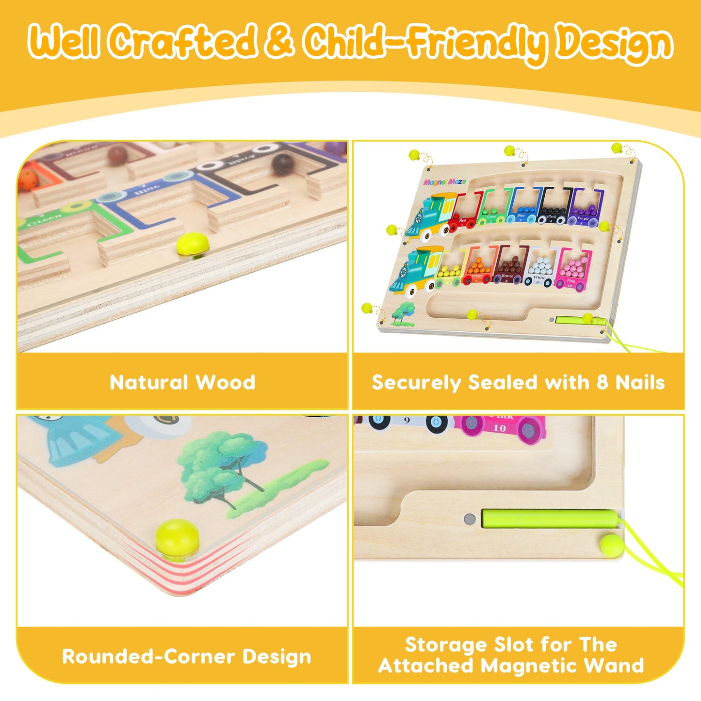 Pincush Magnetic Colour and Number Maze Montessori Wooden ToysCounting Matching GamesEducational Learning Toys for Preschoolers Gift for 3 4 5 6 7 Years Old Girls and Boys