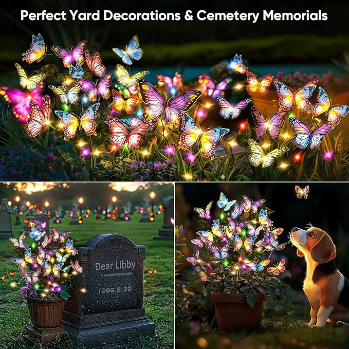Solar Lights Outdoor Garden Decor: Gardening Gifts for Women Mom - 6 Pack 102 Butterfly Solar Lights with Colorful Bulbs - Outside Waterproof Christmas Decorations for Yard Patio Pathway Porch Lawn