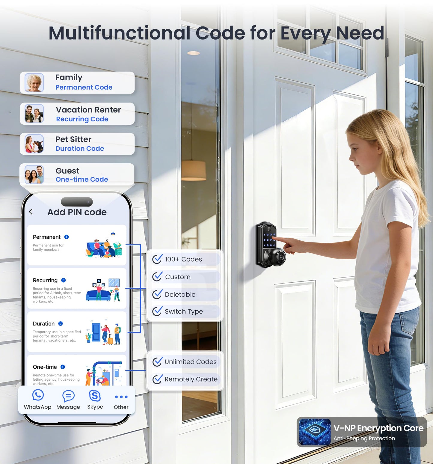 Veise VE018 Smart Knob Handle Lock - Fingerprint, App Control, Keyless Entry for Front Door and Bedroom, Electronic Digital Keypad, Auto Lock, Remote Access Sharing, Easy Installation, Matte Black