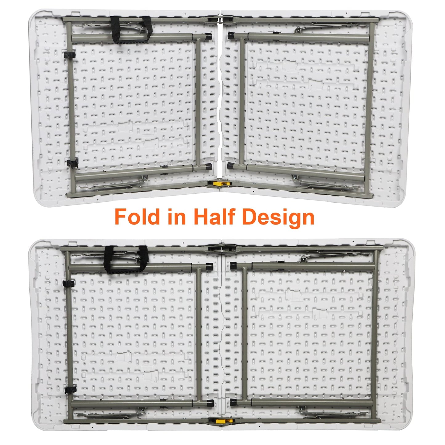 FORUP Folding Utility Table, 4ft Fold-in-Half Portable Plastic Picnic Party Dining Camp Table