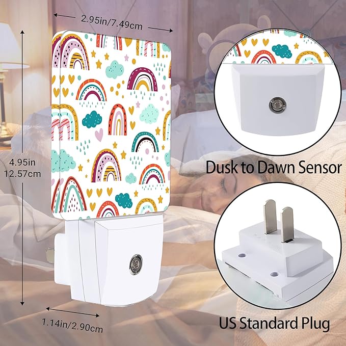 Rainbow Night Light, Star Cloud Plug into Wall with Dusk to Dawn Light Sensors, Warm Nightlights for Bedroom, Bathroom, Hallway, Kitchen, Gifts Ideal for Boys Girls Women Men