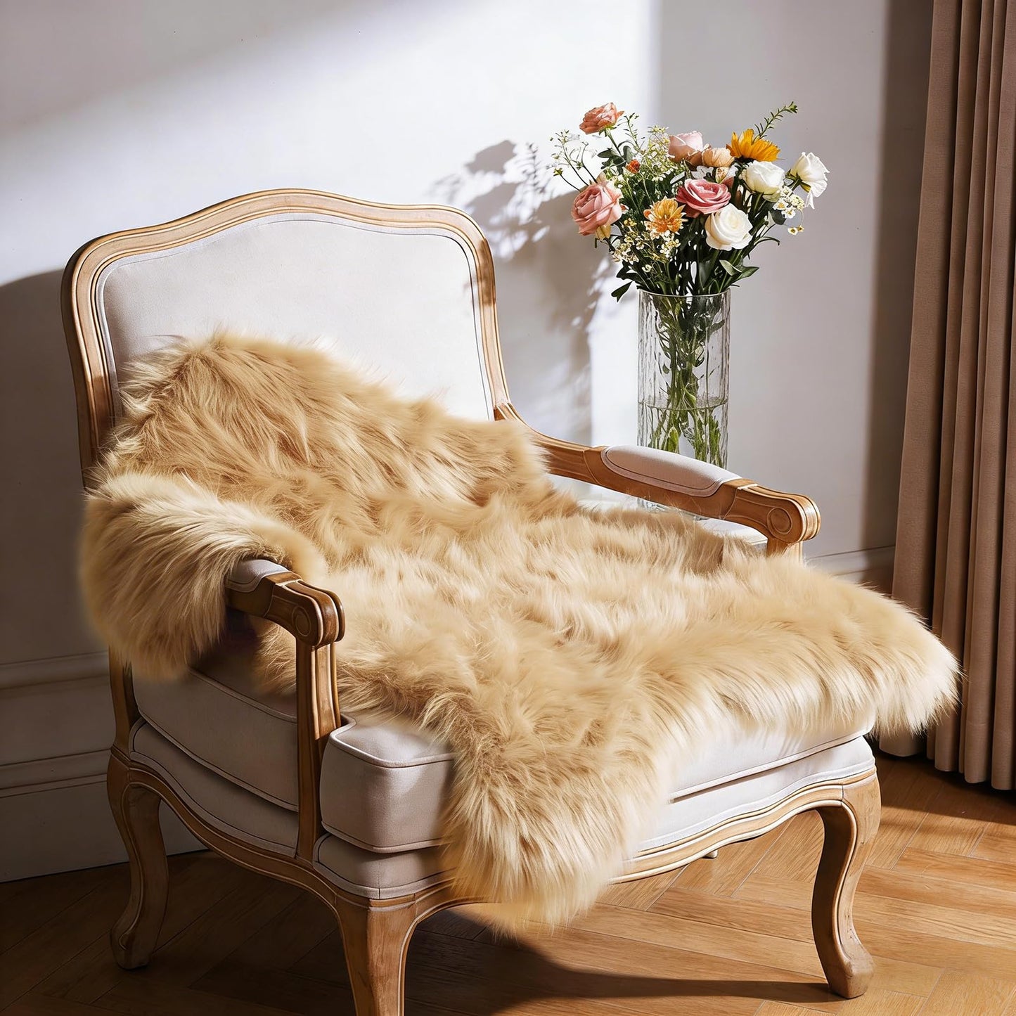TUOTPE Ultra Soft Faux Fur Rug, Fluffy Shaggy 2 x 3 Ft Sheepskin Fur, Beige Plush Faux Area for Bedroom Nursery Living Room