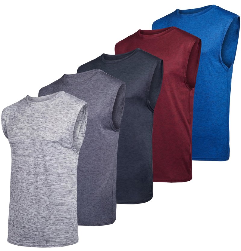 Real Essentials: Men's Dry Fit Tank Tops Sleeveless Workout Shirts Moisture-Wicking Muscle Tank Gym Running, Standard, XX-Large, Regular Size - Set C