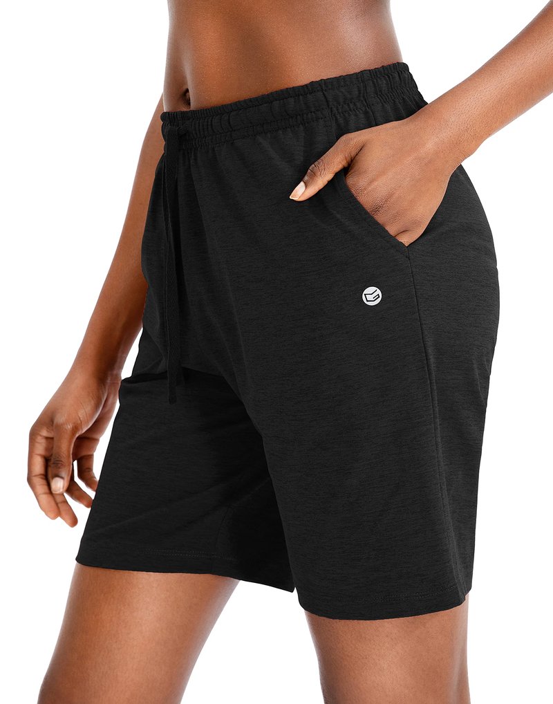 G Gradual Women's 7" Shorts with Deep Pockets Elastic Waist Bermuda Jersey Long Shorts for Woman Lounge Walking (Black,7",XL)