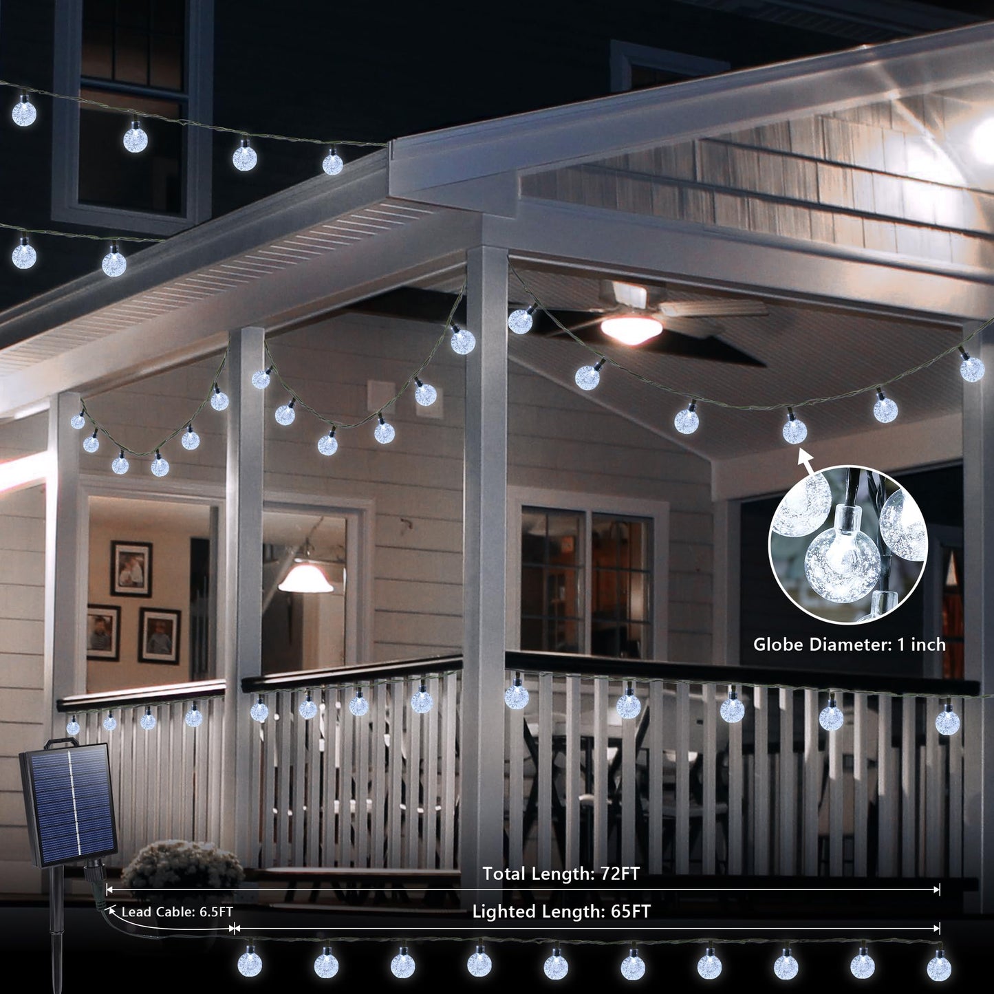 Joomer Solar String Lights Outdoor, 65FT 100LED Solar Globe String Lights 8 Lighting Modes, Waterproof Solar Powered Patio Light for Garden Yard Porch Wedding Party Outdoor Decoration (White)
