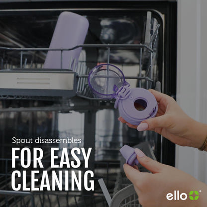 Ello Cooper 22oz Stainless Steel Water Bottle with Straw and Carry Handle, Double Walled and Vacuum Insulated Metal, Leak Proof Locking Lid with Soft Silicone Spout, Reusable, BPA Free, Lilac