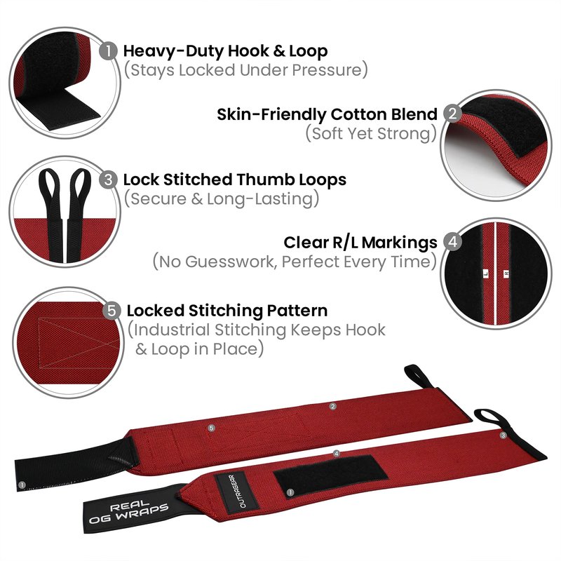OUTRAGEAR 18" OG-Grade Wrist Wraps for Weightlifting – Heavy Duty Wrist Support with Thumb Loop & Lockdown Strap – Wrist Straps for Powerlifting, Bench Press & Gym Training (Viva Her)