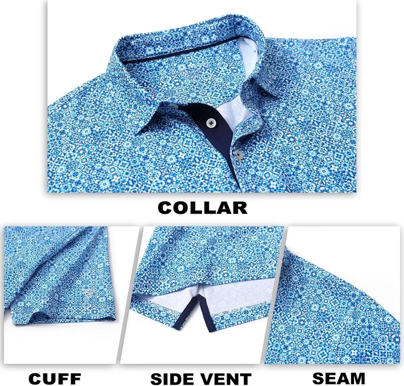 Men's Moisture-Wicking Golf Polo Shirt - Short Sleeve Dry Fit with Stylish Print Patterns