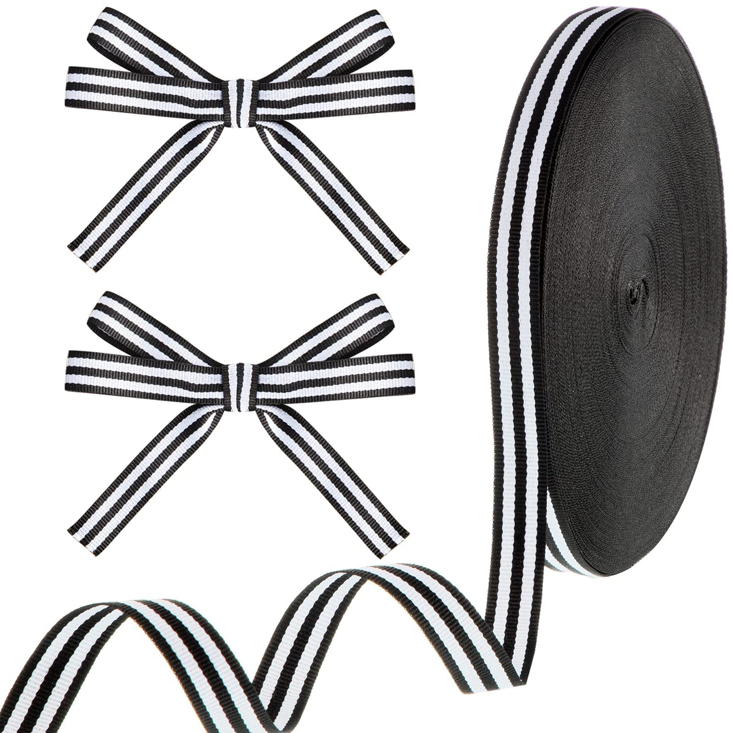 Luinabio 50 Yard Grosgrain Stripe Ribbon Plaid Ribbon Polyester Fabric for Halloween Christmas Wedding DIY Crafts Gifts Wrapping Bouquets Cake Decoration(5/8 Inch Wide,Black White Stripe)