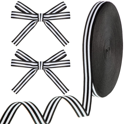 Luinabio 50 Yard Grosgrain Stripe Ribbon Plaid Ribbon Polyester Fabric for Halloween Christmas Wedding DIY Crafts Gifts Wrapping Bouquets Cake Decoration(5/8 Inch Wide,Black White Stripe)