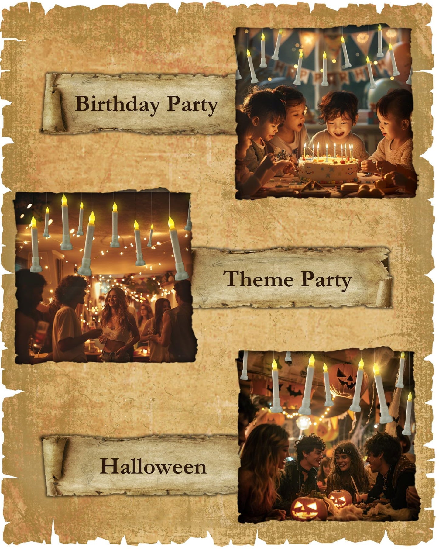 Amagic Batteries Included Floating Candles with Wand Remote, 12pcs Flickering Warm Light Flameless Taper Candles, Magic Hanging Candles with Base for Birthday Party, Halloween Decorations