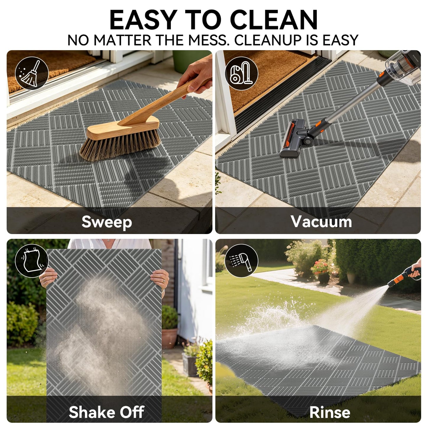 QiCaiJia Front Door Mat Outside Entrance Rubber 24''x36'', Non Slip Rubber Backing,Welcome Floor Doormat, All Weather, Porches Entryways Mudrooms Kitchens Grey