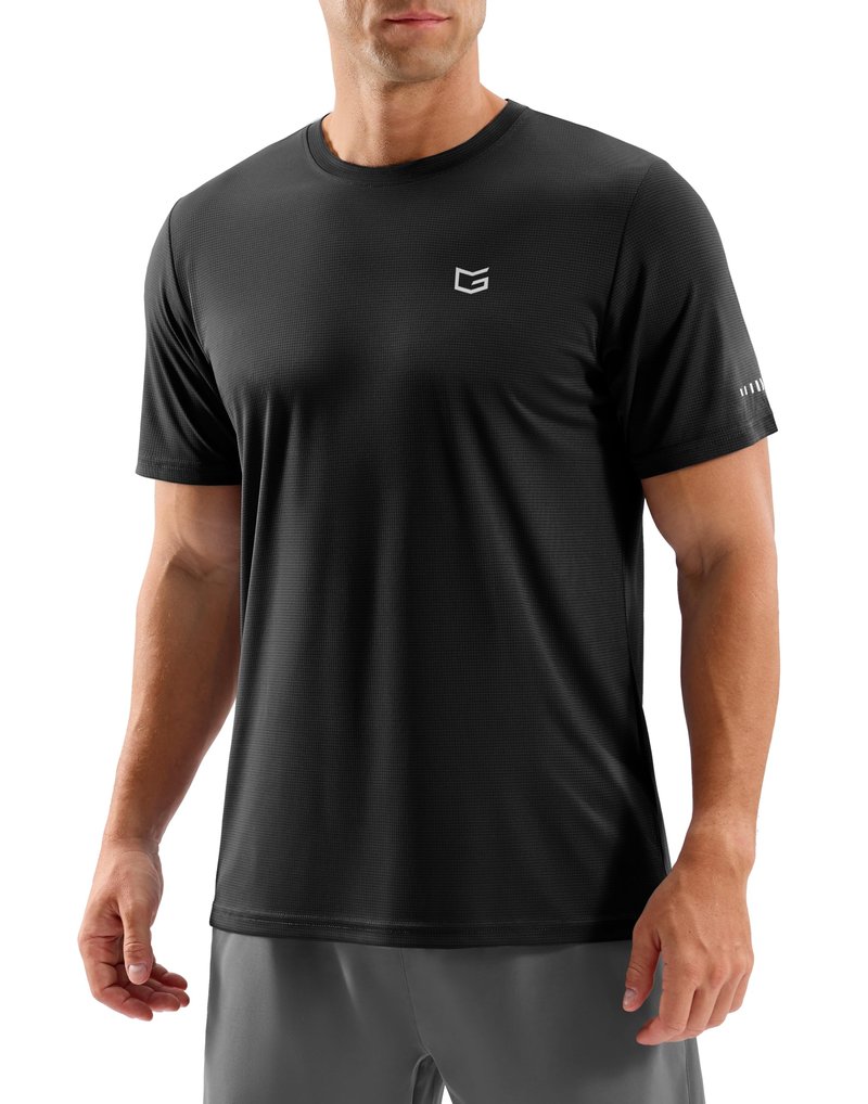 Men's Workout Breathable T-Shirts Dry Fit UPF 50+ Sun Shirts Moisture Wicking Cooling Tee for Athletic, Running, Hiking (Black, M)