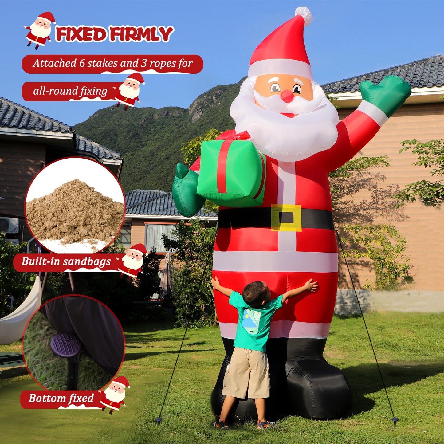 10 FT Christmas Inflatable Santa Claus Outdoor Decorations, Blow Up Santa Claus Holding Gift Box for Xmas Outside Decor, Giant Santa with Bright LED Lights for Yard Patio Garden Lawn Holiday Party