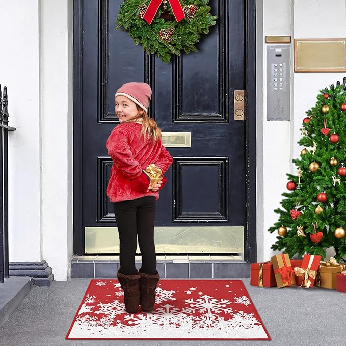 CAROMIO Christmas Doormat Holiday Door Mat Winter Snowflakes Xmas Indoor/Outdoor Welcome Mat Outdoor Indoor Entrance Floor Door Mat Front Porch for Home Decoration, 17x29 Inch