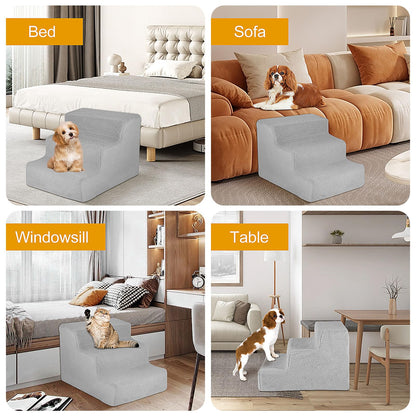Youyijia Dog Steps 3 Steps Pet Stair Step for Bed 45x35x30cm Pet Stairs Pet Ladder with Washable Non Slip Plush Cloth Cover for Dogs and Cats (Grey)