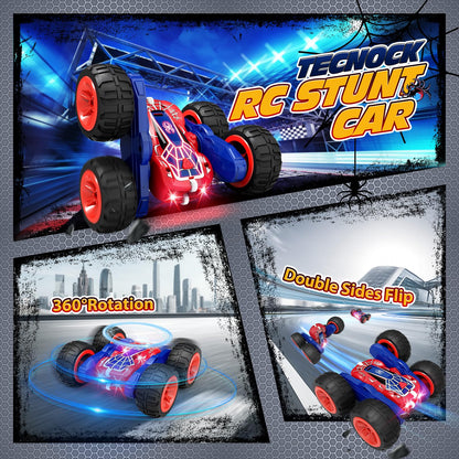 Tecnock Spider Remote Control Car, 2.4GHz RC Cars with USB-C Easy Charging, 4WD Double Sided 360° Rotates & Flips RC Stunt Car, Toys Gift for Boys and Girls Ages 6-8, 8-12