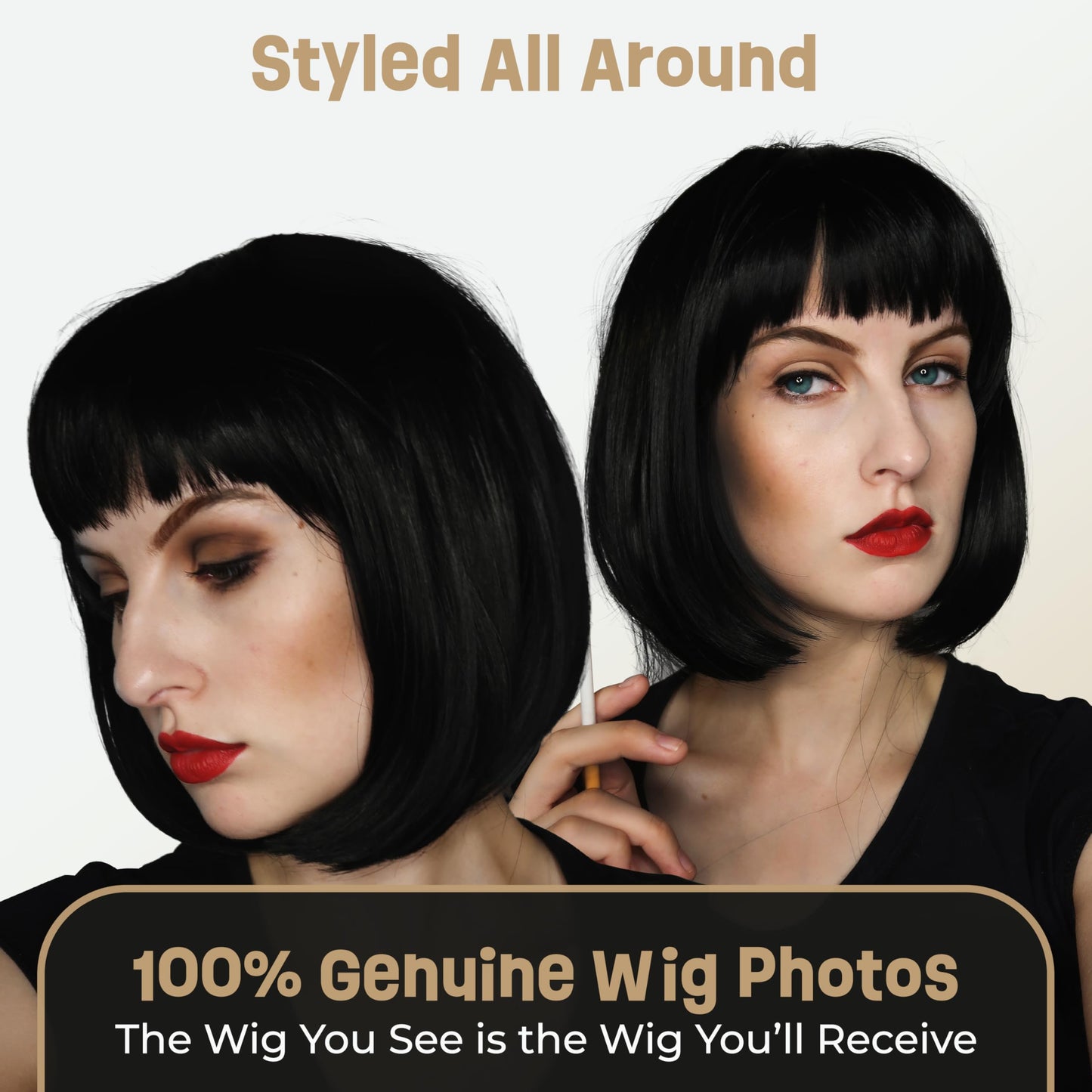 ALLAURA Black Flapper Bob Wig with Bangs 20s Costume 1920s Flapper Wigs for Women - Flapper Girl Wig