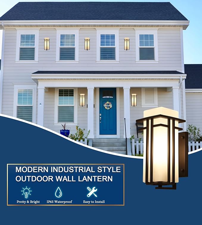Outdoor Wall Light Fixtures, Exterior Waterproof Lanterns, Porch Sconces Wall Mounted Lighting with Modern Frosted Glass, Black Aluminum Wall Lamps for Patio Front Door Entryway, (Type_A 12.2''H)