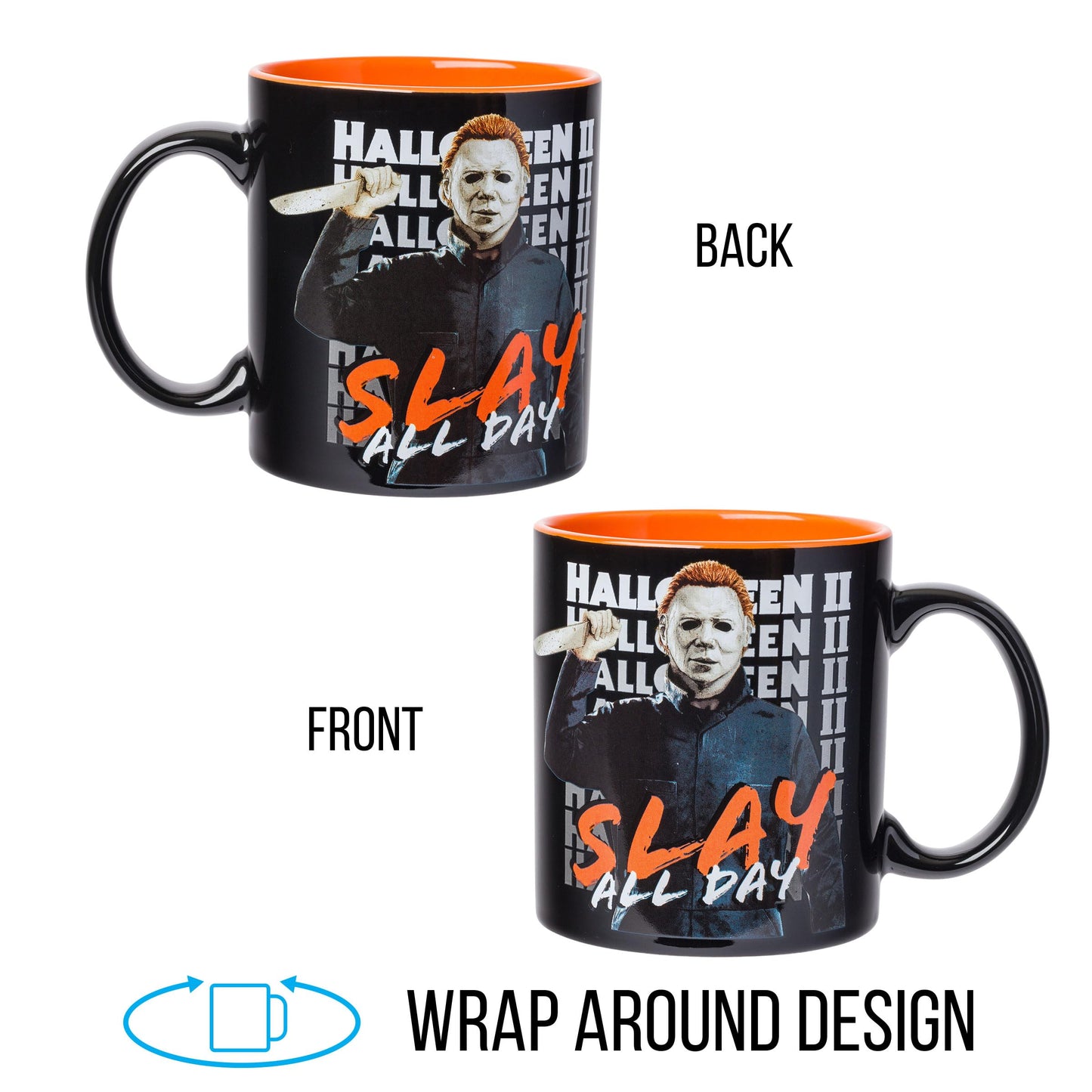 Silver Buffalo Halloween II Slay All Day Scary Ceramic Mug with Sculpted Handle, 20 Ounces