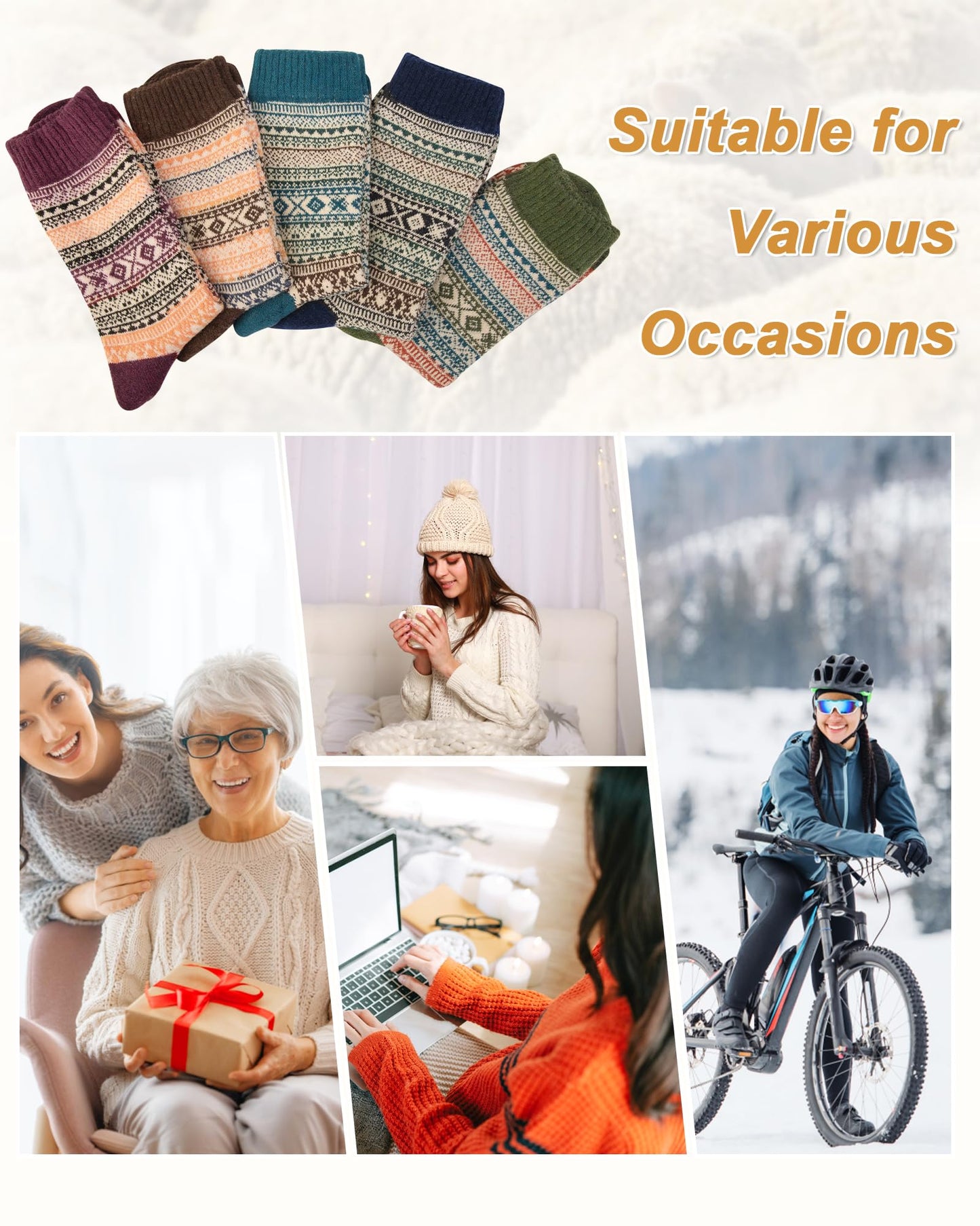 Senker Fashion Wool Socks for Women, Stocking Stuffers Christmas Gifts for Women Mom Her Boot Warm Crew Sock for Winter