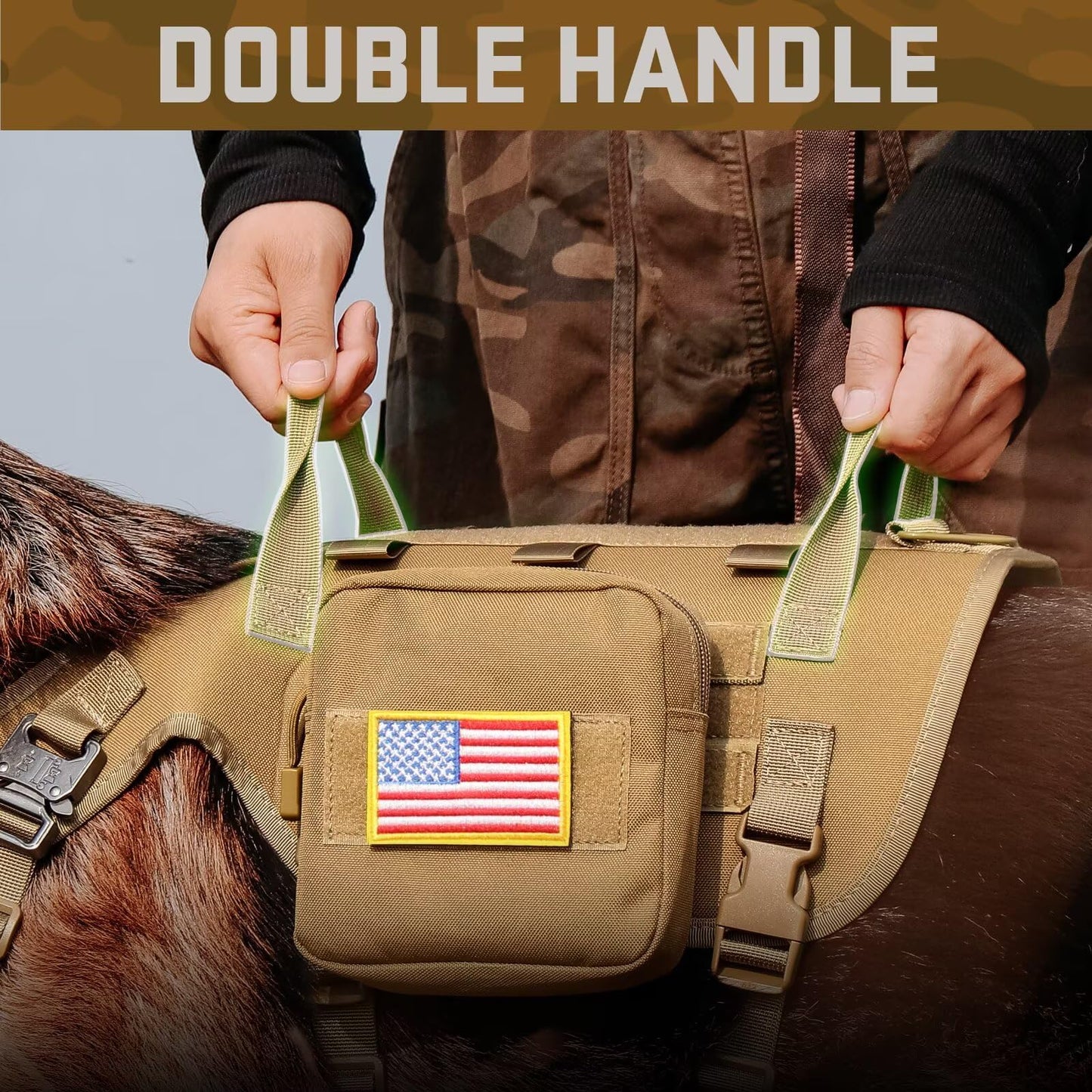 Forestpaw Tactical Dog Harness for Large Dogs,Tactical Dog Collar with Bungee Leash Set,No Pull Military Dog Harness for Walking Training,Adjustable for Medium Large Dogs,Khaki,Chest 21.5-45"