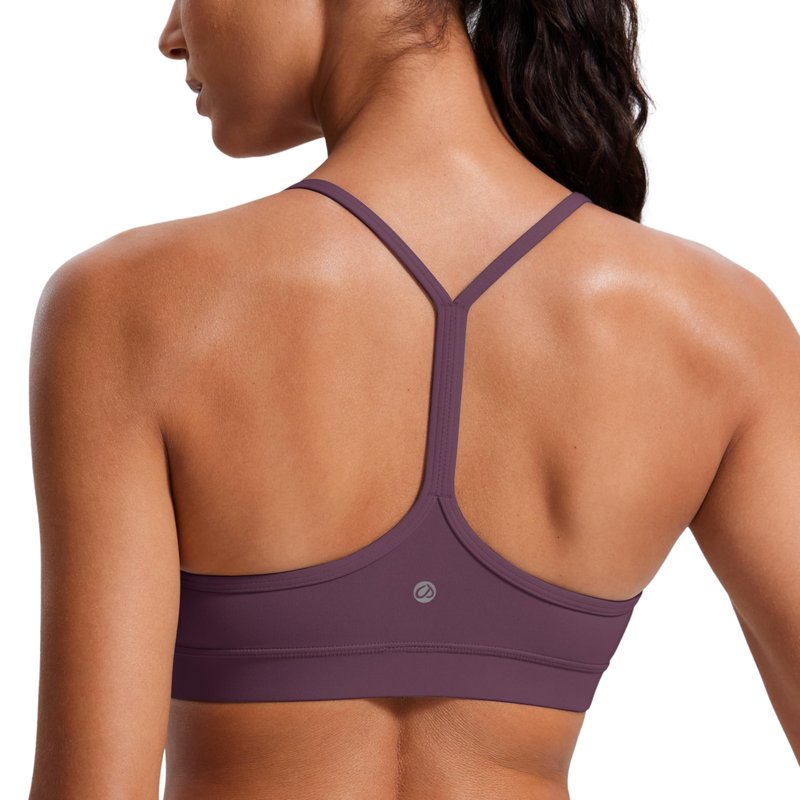 CRZ YOGA Butterluxe Y Back Sports Bras for Women - Padded Racerback Low Impact Spaghetti Thin Strap Workout Yoga Top Grape Thistle Purple Medium