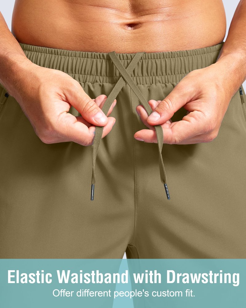 Men's Athletic Running Shorts with Zipper Pockets Quick Dry 7"/ 5"/ 9" Workout Gym Shorts for Basketball Hiking(Dusty Khaki,9XS)