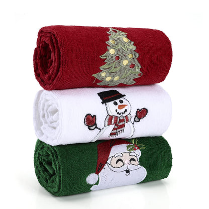 us beipin Christmas Hand Towels - Set of 3 Kitchen and Bathroom Towels - Cotton, 18x25 Inches - Embroidered Holiday Design - Decorative Dish Towels in 3 Colors（ Red, Green, White）
