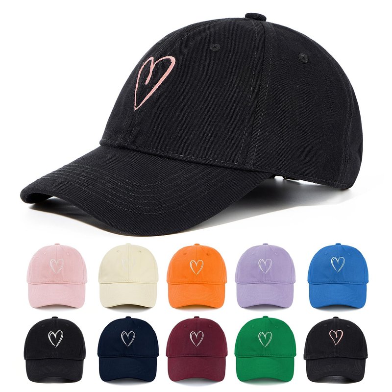Zando 2026 Trendy Unisex Valentines Baseball Caps Embroidered Heart Hats for Women Preppy Dad Mom Adjustable Black Ball Cap Plain Cotton Trucker Hat for Workout Running Golf Tennies Travel One Size