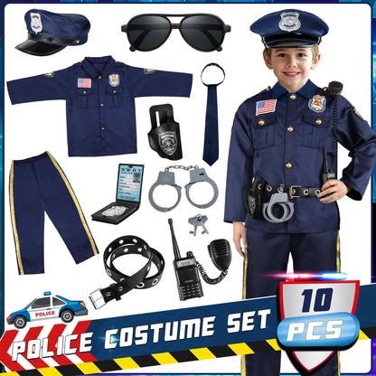 Joycover Police Officer Costume for Kids, Cop Costume Outfit Set with Toy Accessories, Halloween Costumes for Boys