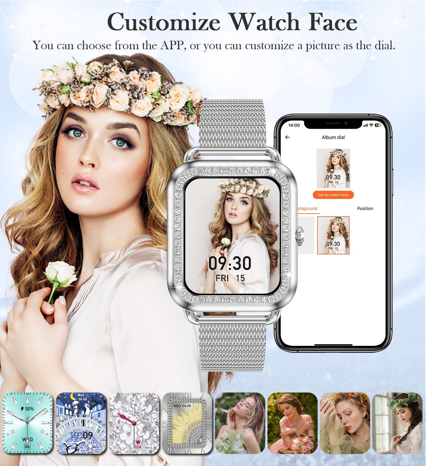 1.6'' Touch Screen Smart Watch for Women (Answer/Make Call), Activity Trackers and Smartwatches with Waterproof Heart Rate Sleep Monitor 100+ Sports Pedometer AI Voice,Fitness Watch for iPhone Android