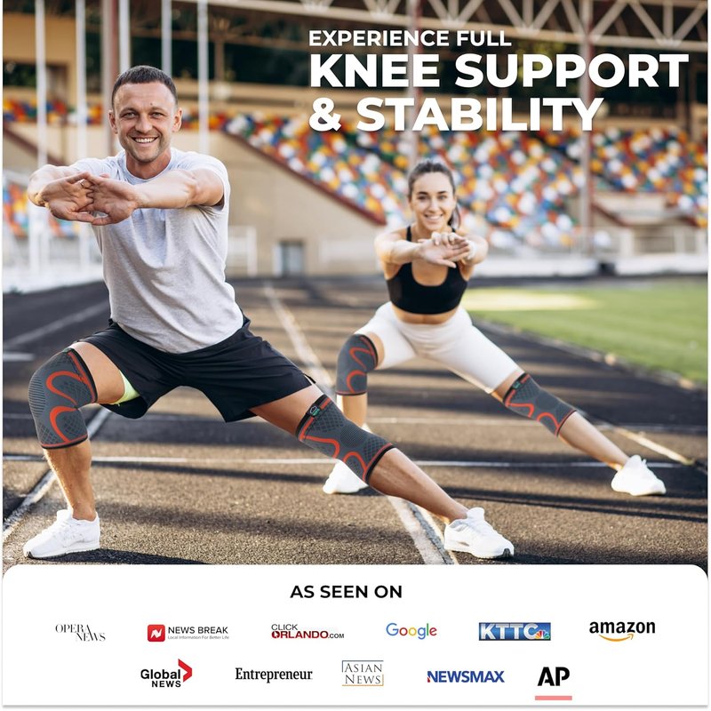 Compression Knee Brace for Men & Women - 2-Pack Support Sleeves for Running, ACL, Meniscus Tear & Arthritis Relief | Adjustable Fit
