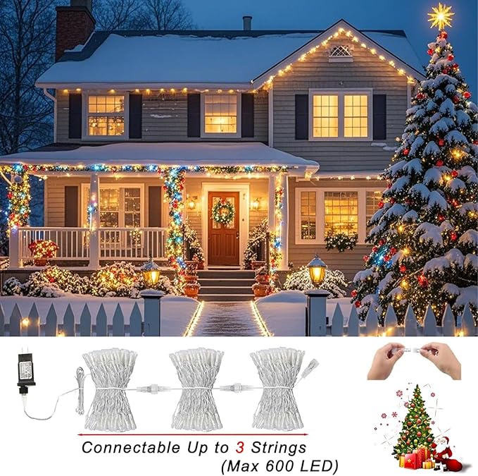 Color Changing Christmas String Lights with Remote, 35 Colors 66FT 200LED String Lights Outdoor Decoration, Indoor Connectable Fairy Lights Plug in for XMAS Tree Thanksgiving Christmas Decoration